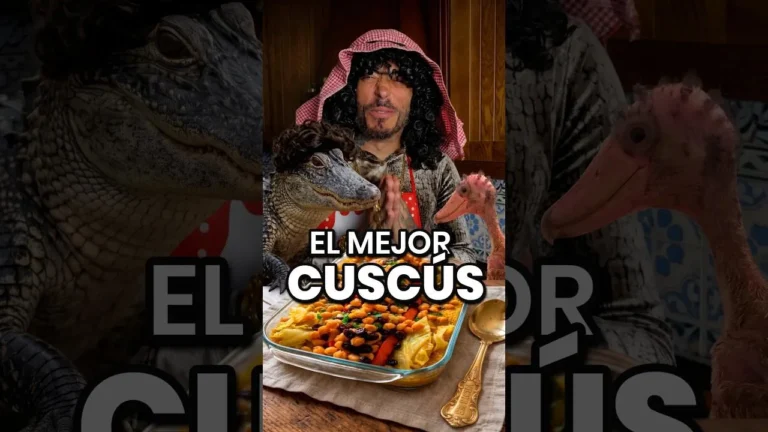 Er Richa, personaje de Pablo Nicasso, con un caimán y un pollo junto a una bandeja de cuscús en Ocurrensia