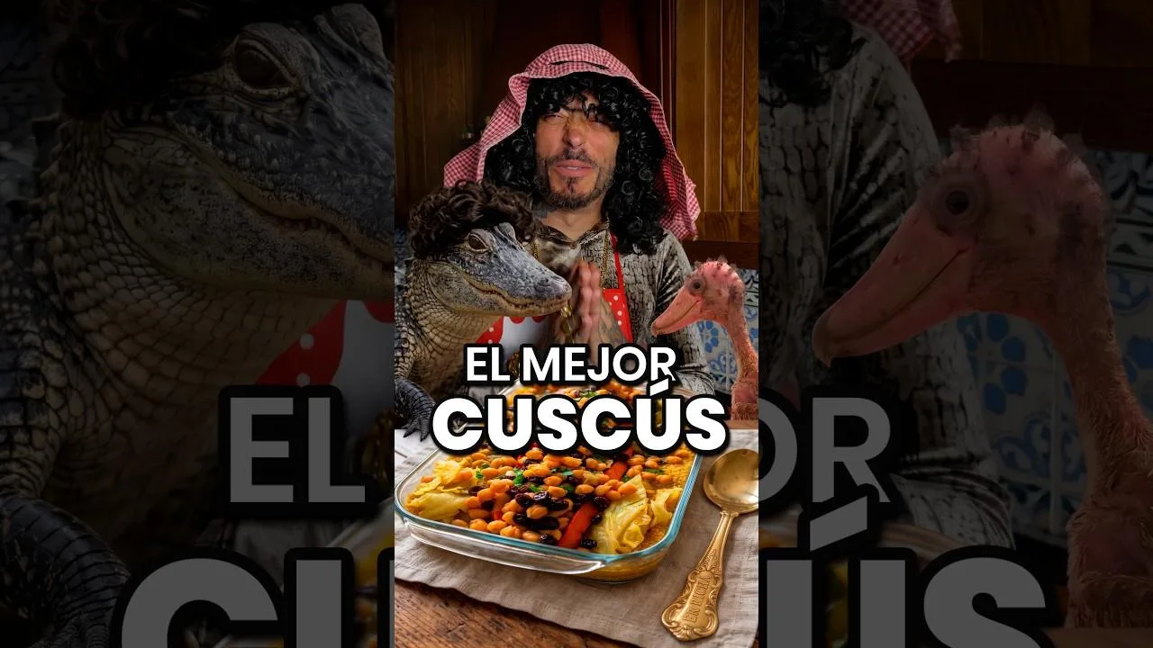 Er Richa, personaje de Pablo Nicasso, con un caimán y un pollo junto a una bandeja de cuscús en Ocurrensia